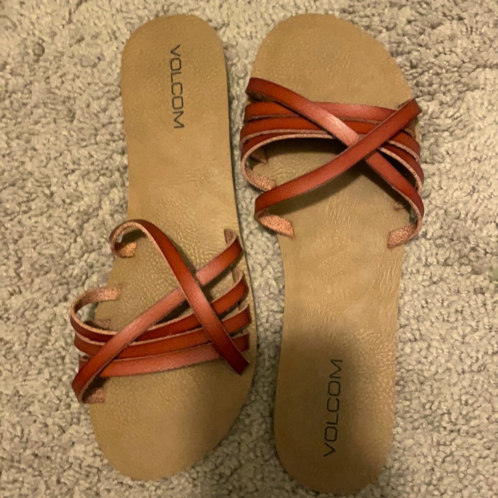 Volcom leather slides dark brown
